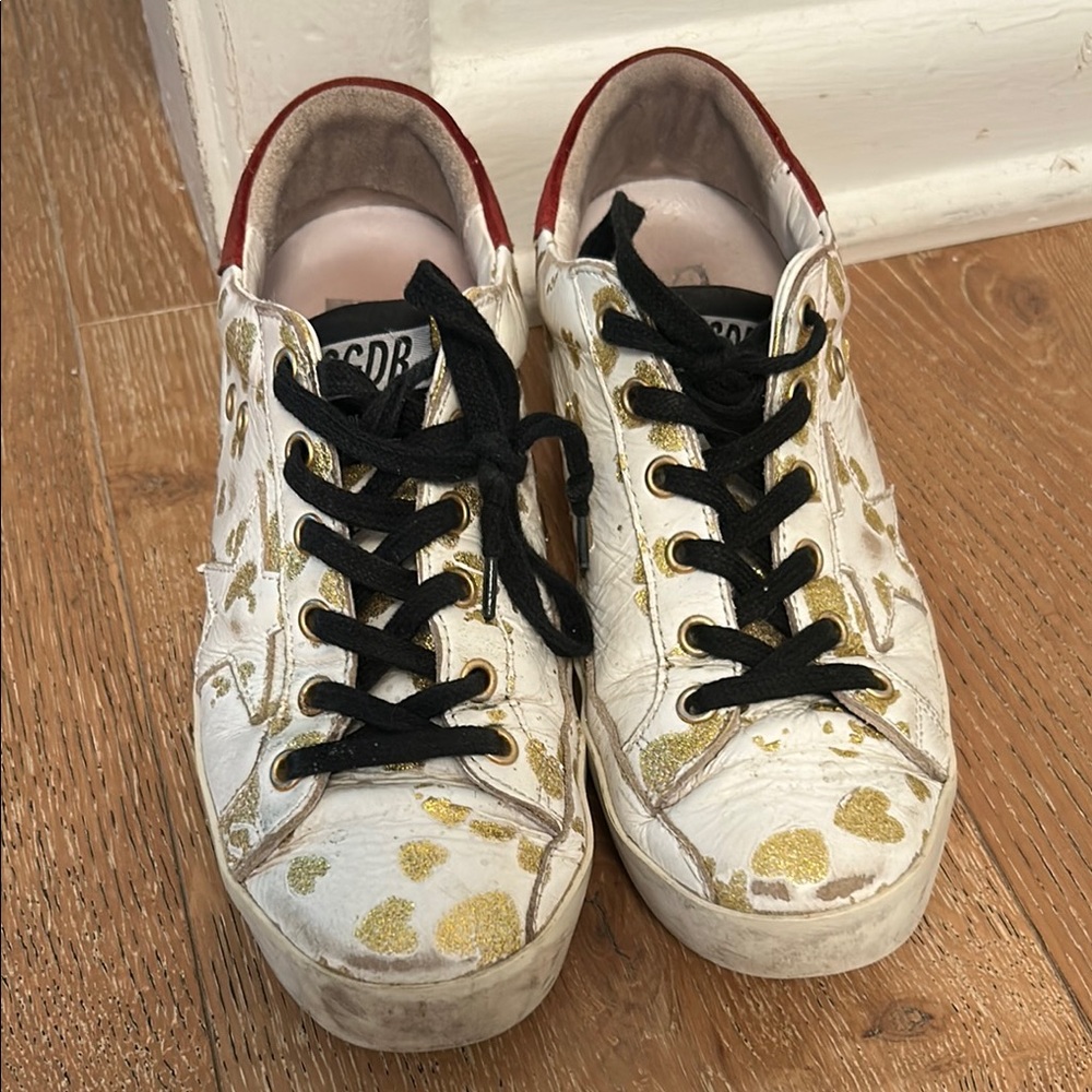 Golden Goose White and Gold Sneakers